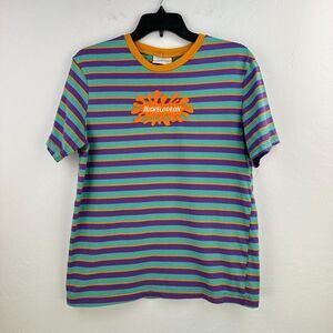 Nickelodeon shirt Mens M Purple Blue Striped Embroidered Cartoon TV‎ Logo